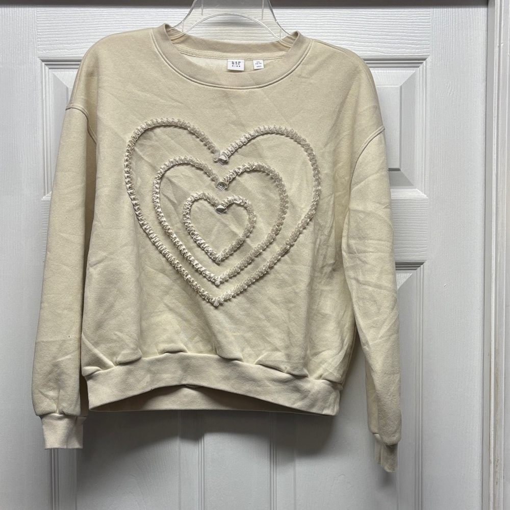 GAP Kids Cream Embellished Heart Sweatshirt XXL
